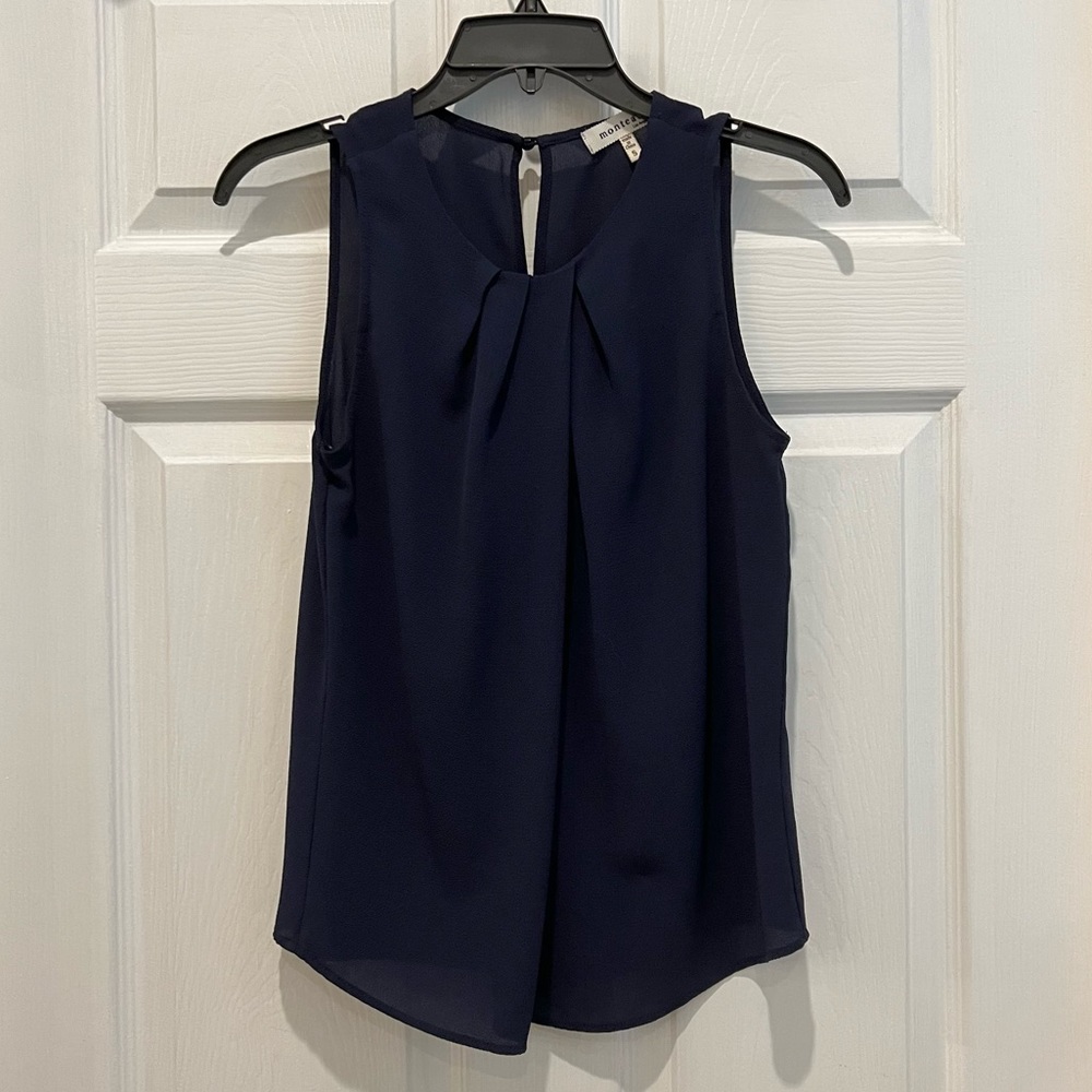 Monteau Navy High Neck Sleeveless Blouse Small